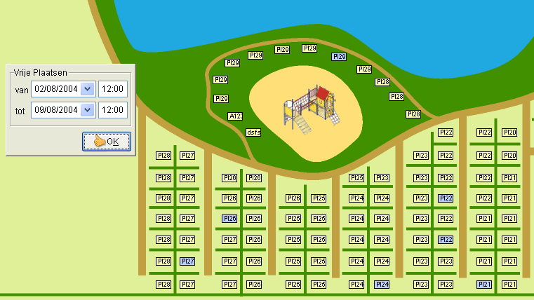 WiverSoft reservatieprogramma : plattegrond vrije plaatsen - grondplan